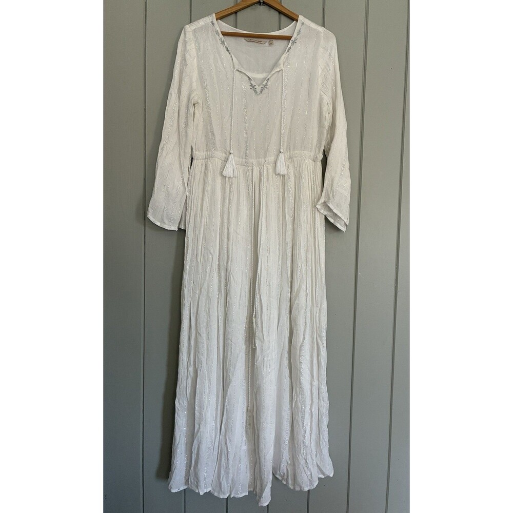Soft Surroundings Starlight Maxi Dress S Small White Cotton Gauze Silver